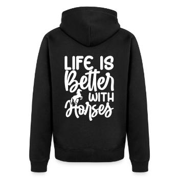 Life Is Better With Horses - Unisex Premium Bio Zip Hoodie - Schwarz - Hinten - Nico (187cm)