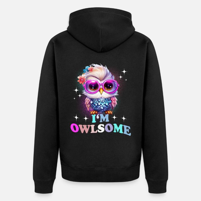 Eule Eulen I`m Owlsome - Unisex Premium Bio Zip Hoodie - Schwarz