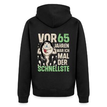 65. Geburtstag 65 Jahre War Ich Mal Der Schnellste - Unisex Premium Bio Zip Hoodie - Schwarz - Hinten - Nico (187cm)
