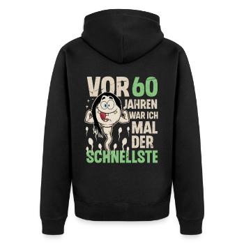 60. Geburtstag 60 Jahre War Ich Mal Der Schnellste - Unisex Premium Bio Zip Hoodie - Schwarz - Hinten - Nico (187cm)