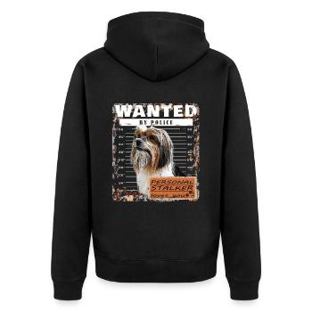 Biewer Terrier lustiges Motiv - Unisex Premium Bio Zip Hoodie - Schwarz - Hinten - Nico (187cm)