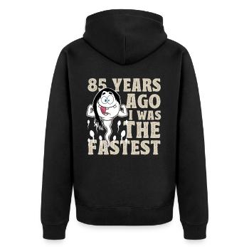 85. Geburtstag 85 Jahre War Ich Mal Der Schnellste - Unisex Premium Bio Zip Hoodie - Schwarz - Hinten - Nico (187cm)