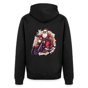 Weihnachtsmann Motorrad Sonnenbrille Weihnachten - Unisex Premium Bio Zip Hoodie - Schwarz - Hinten - Nico (187cm)