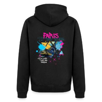 Paris, France, Ville, Skyline, Tour Eiffel, Graffiti - Veste à capuche bio Premium Unisexe - noir - Dos - Nico (187cm)