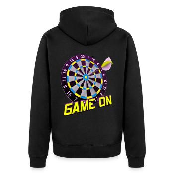 Jeu de fléchettes activé - Jaune - Veste à capuche bio Premium Unisexe - noir - Dos - Nico (187cm)