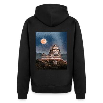 Burg Himeji, Japan - Unisex Premium Bio Zip Hoodie - Schwarz - Hinten - Nico (187cm)