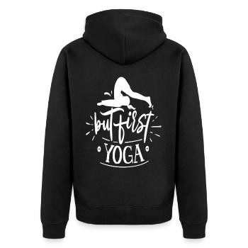 But first Yoga - Unisex Premium Organic Zip Hoodie - black - Back - Nico (187cm)