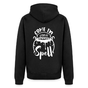 Komm rein für einen Zauberspruch - Unisex Premium Bio Zip Hoodie - Schwarz - Hinten - Nico (187cm)