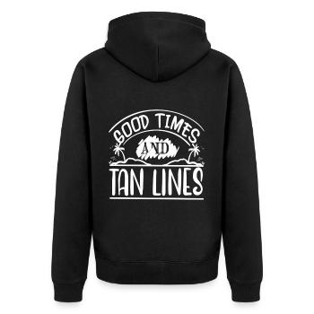 Gute Zeiten und Bräunungslinien - Unisex Premium Bio Zip Hoodie - Schwarz - Hinten - Nico (187cm)