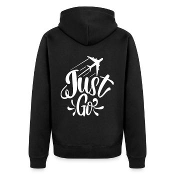 Geh einfach - Unisex Premium Bio Zip Hoodie - Schwarz - Hinten - Nico (187cm)
