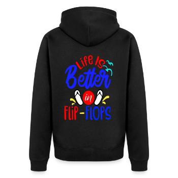 Das Leben ist besser in Flip-Flops - Unisex Premium Bio Zip Hoodie - Schwarz - Hinten - Nico (187cm)