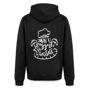 May I suggest the sausage - Unisex Premium Organic Zip Hoodie - black - Back - Nico (187cm)