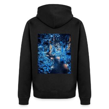 Betreten Sie den Wald - Unisex Premium Bio Zip Hoodie - Schwarz - Hinten - Nico (187cm)