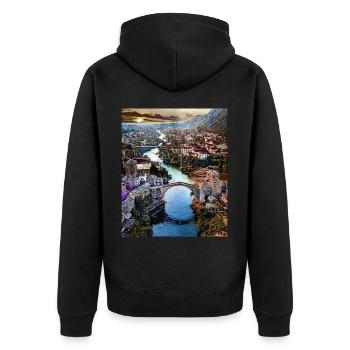 Mostar, Bosnie-Herzégovine, Europe - Veste à capuche bio Premium Unisexe - noir - Dos - Nico (187cm)