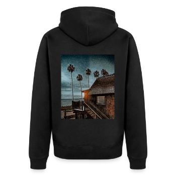 House by the Beach, Hawaii, USA - Unisex Premium Organic Zip Hoodie - black - Back - Nico (187cm)