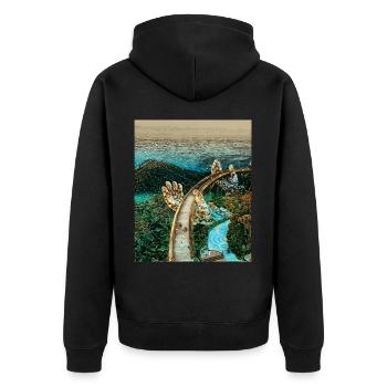 Golden Bridge, Da Nang, Vietnam - Unisex Premium Organic Zip Hoodie - black - Back - Nico (187cm)