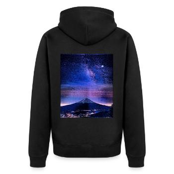 Berg Fuji bei Nacht, Japan - Unisex Premium Bio Zip Hoodie - Schwarz - Hinten - Nico (187cm)