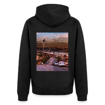Manhattan Beach, USA - Unisex Premium Organic Zip Hoodie - black - Back - Nico (187cm)