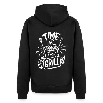 Zeit zum Grillen - Unisex Premium Bio Zip Hoodie - Schwarz - Hinten - Nico (187cm)