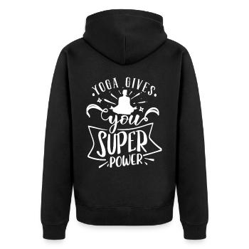 Yoga gives you Super Power - Unisex Premium Organic Zip Hoodie - black - Back - Nico (187cm)