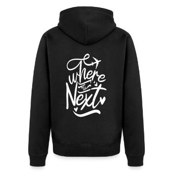 Wie geht es weiter? - Unisex Premium Bio Zip Hoodie - Schwarz - Hinten - Nico (187cm)