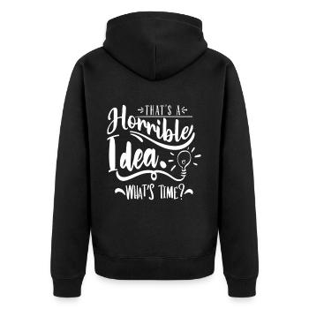 Das ist eine schreckliche Vorstellung! Was ist Zeit? - Unisex Premium Bio Zip Hoodie - Schwarz - Hinten - Nico (187cm)