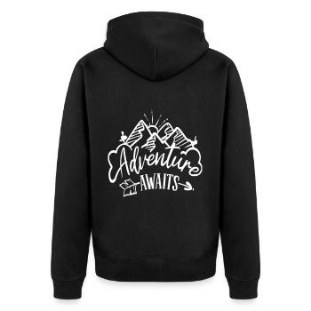 Das Abenteuer wartet auf Sie - Unisex Premium Bio Zip Hoodie - Schwarz - Hinten - Nico (187cm)