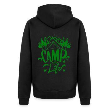 Das Leben im Camp - Unisex Premium Bio Zip Hoodie - Schwarz - Hinten - Nico (187cm)