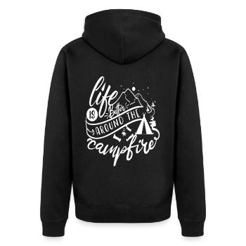 La vie est plus belle autour du feu de camp - Veste à capuche bio Premium Unisexe - noir - Dos - Nico (187cm)