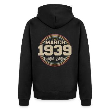 Awesome seit März 1939 Geburtstag 1939 Geschenk - Unisex Premium Bio Zip Hoodie - Schwarz - Hinten - Nico (187cm)
