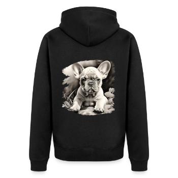 Dessin de chiot bouledogue français - Veste à capuche bio Premium Unisexe - noir - Dos - Nico (187cm)