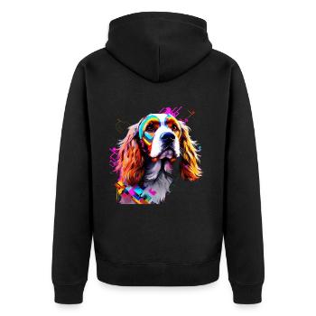 Englischer Cocker Spaniel künstlerisch gestaltet - Unisex Premium Bio Zip Hoodie - Schwarz - Hinten - Nico (187cm)
