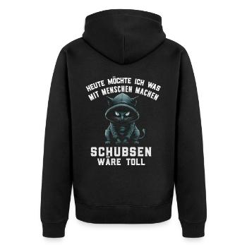 Chat, Ironie, Drôle, Travail, Drôle, Sarcasme, Antisocial - Veste à capuche bio Premium Unisexe - noir - Dos - Nico (187cm)
