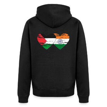 Palästina Indien Flagge Herz used - Unisex Premium Bio Zip Hoodie - Schwarz - Hinten - Nico (187cm)