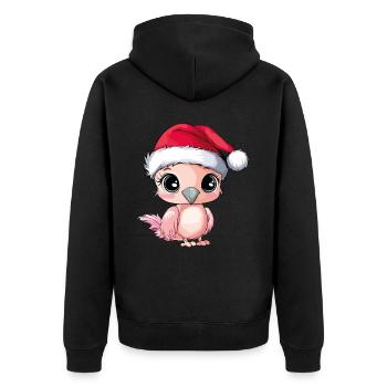 Flamingo Weihnachten Süß Niedlich Weihnachtlich - Unisex Premium Bio Zip Hoodie - Schwarz - Hinten - Nico (187cm)