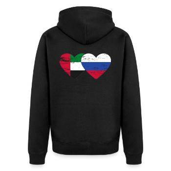 Vereinigte Arabische Emirate Russland Herz - Unisex Premium Bio Zip Hoodie - Schwarz - Hinten - Nico (187cm)