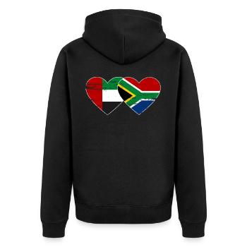 Vereinigte Arabische Emirate Südafrika Flagge Herz - Unisex Premium Bio Zip Hoodie - Schwarz - Hinten - Nico (187cm)