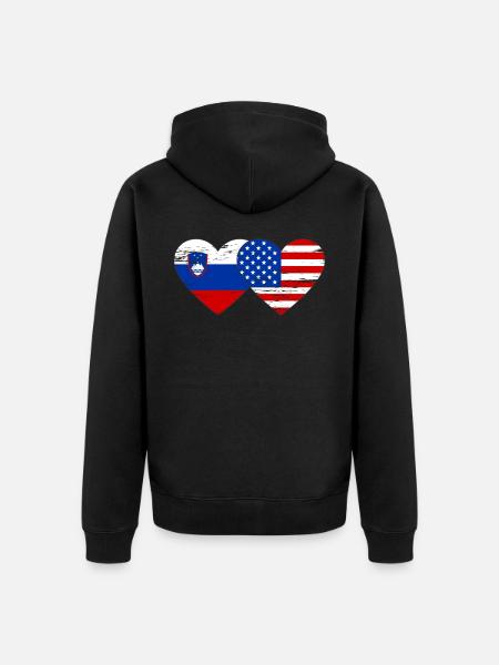 Slovenia USA flag heart used - Unisex Premium Organic Zip Hoodie - black