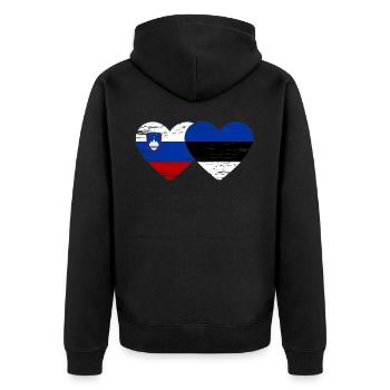 Slowenien Estland Flagge Herz used - Unisex Premium Bio Zip Hoodie - Schwarz - Hinten - Nico (187cm)