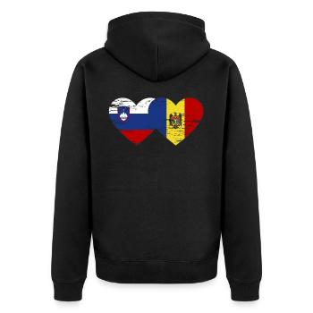 Slowenien Moldau Flagge Herz used - Unisex Premium Bio Zip Hoodie - Schwarz - Hinten - Nico (187cm)