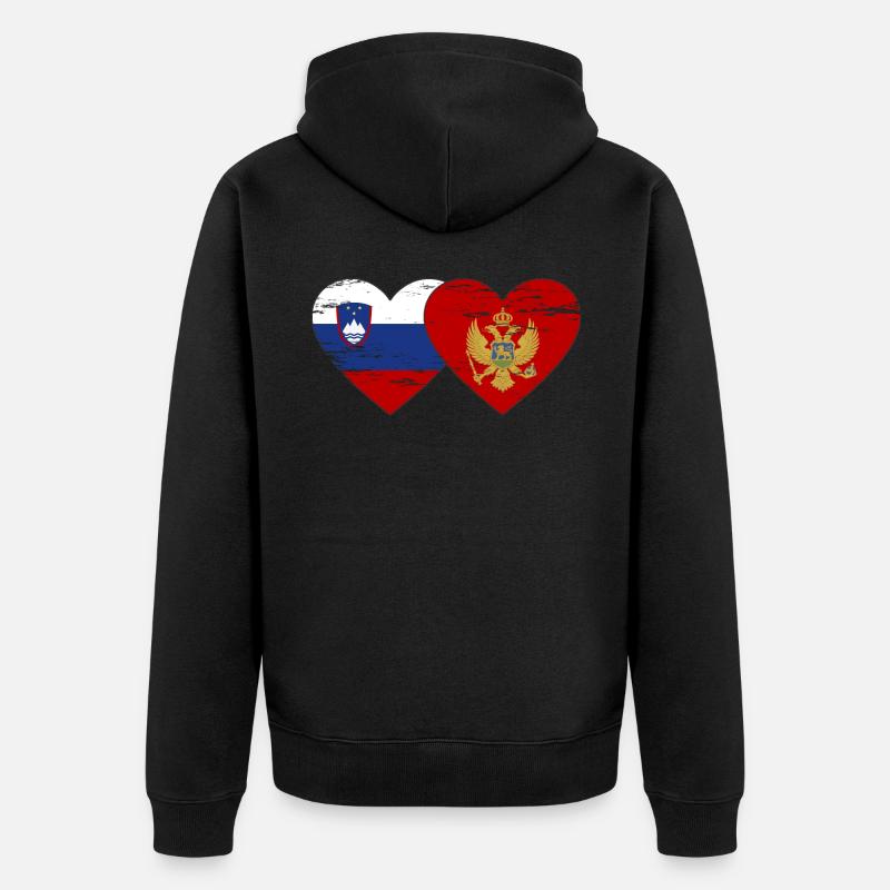 Slovénie Monténégro Drapeau Coeur utilisé - Veste à capuche bio Premium Unisexe - noir