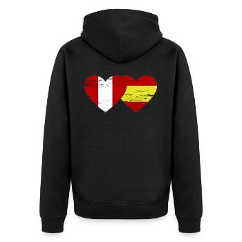 Peru Spanien Flagge Herz used - Unisex Premium Bio Zip Hoodie - Schwarz - Hinten - Nico (187cm)