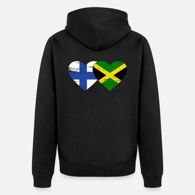 Finlande Jamaïque Drapeau Coeur utilisé - Veste à capuche bio Premium Unisexe - noir