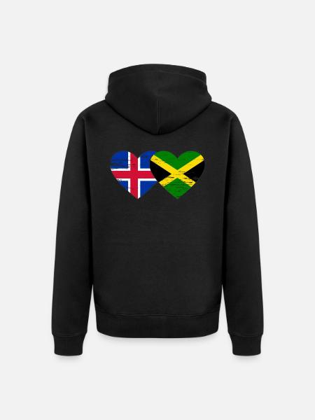 Islande Jamaïque drapeau coeur utilisé - Veste à capuche bio Premium Unisexe - noir