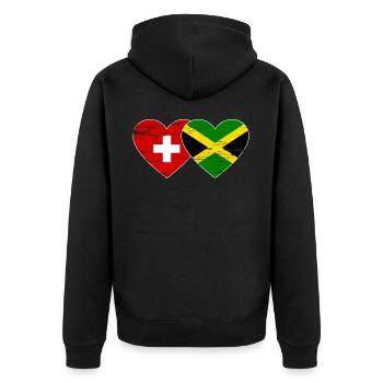 Switzerland Jamaica Flag Heart used - Unisex Premium Organic Zip Hoodie - black - Back - Nico (187cm)