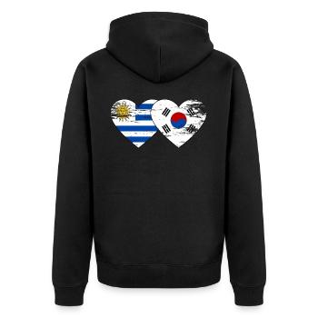 Uruguay Südkorea Flagge Herz used - Unisex Premium Bio Zip Hoodie - Schwarz - Hinten - Nico (187cm)