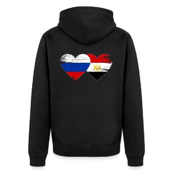 Russia Egypt Flag Hands Heart Shape Used - Unisex Premium Organic Zip Hoodie - black - Back - Nico (187cm)