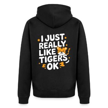 Tiger Tier Zoo Wildtier - Unisex Premium Bio Zip Hoodie - Schwarz - Hinten - Nico (187cm)