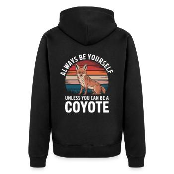 Kojote Tier Lustig - Unisex Premium Bio Zip Hoodie - Schwarz - Hinten - Nico (187cm)
