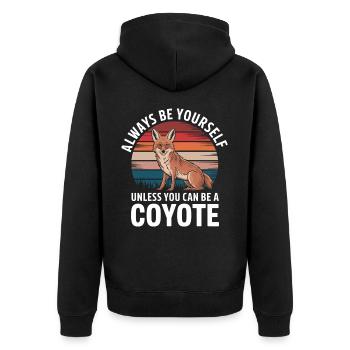 Kojote Tier Lustig - Unisex Premium Bio Zip Hoodie - Schwarz - Hinten - Nico (187cm)